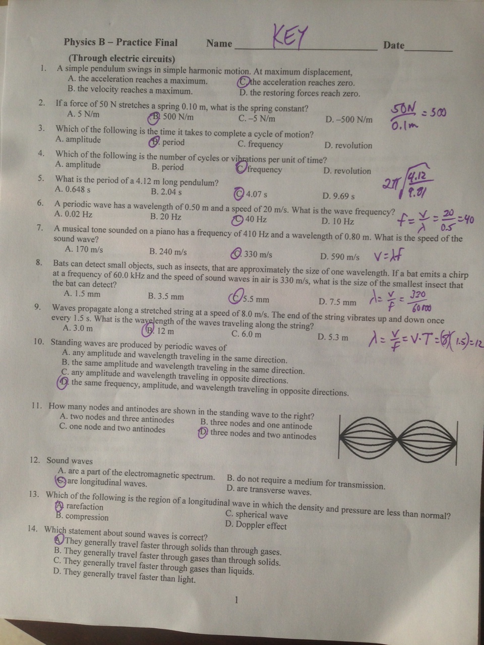 Phys-A And B-DL: Answers To Physics B Multiple Choice Practice Final